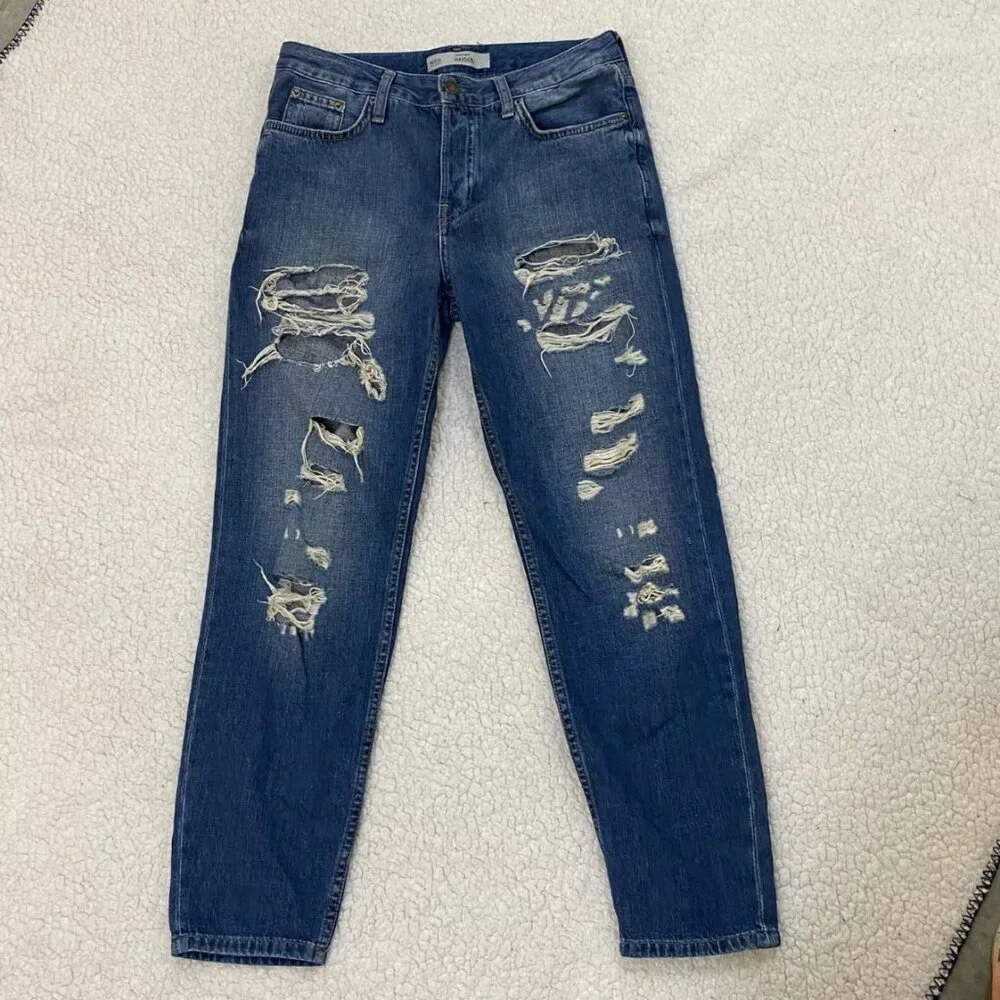 Topshop Women's Jeans Size 26 Ripped Button Fly Hayden Boyfriend High-Rise - Picture 2 of 8